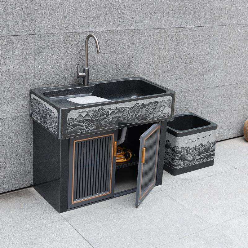 天然大理石洗衣池带搓板石头水槽别墅家用户外落地式一体洗手台盆