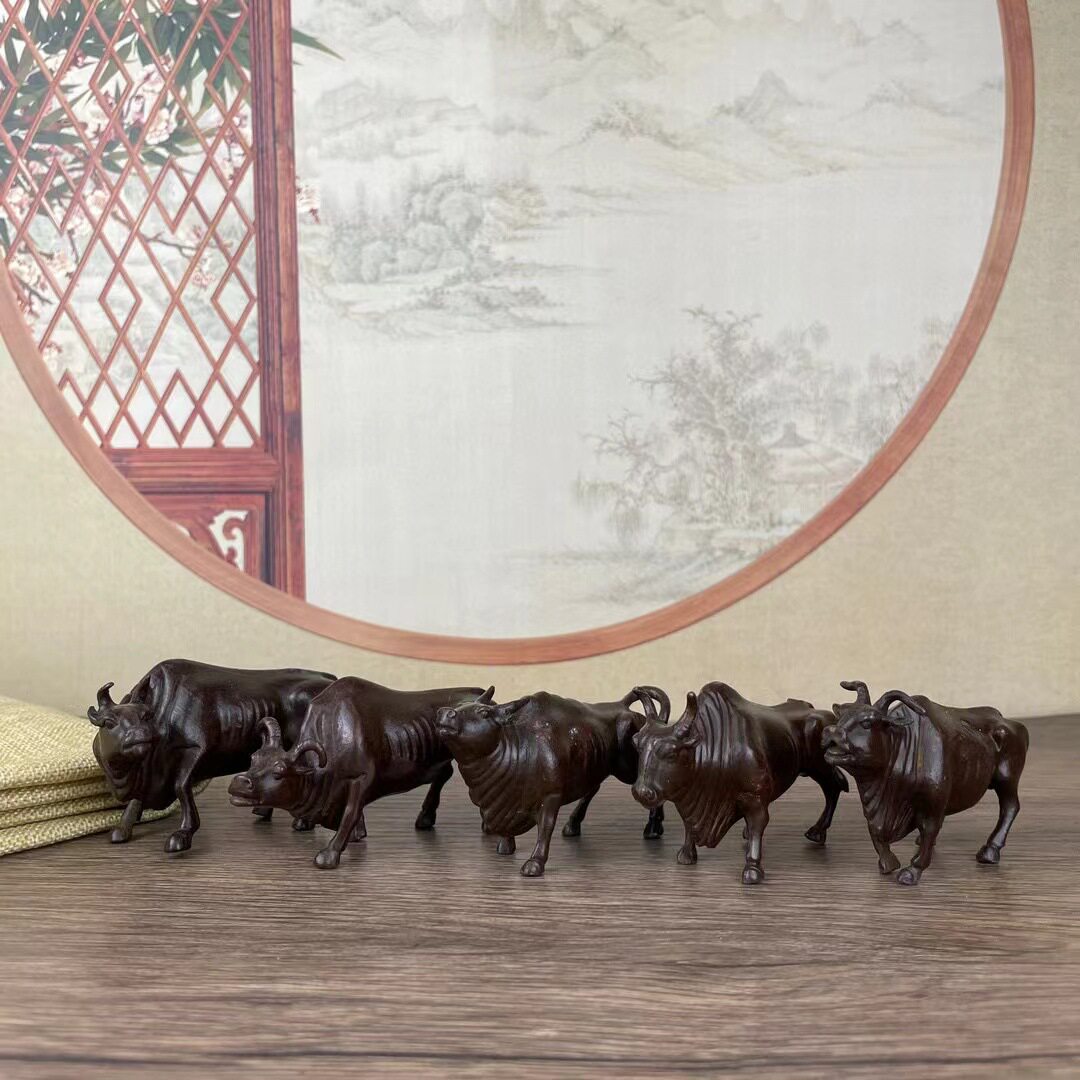 复古做旧铜牛茶宠摆件扭转乾坤