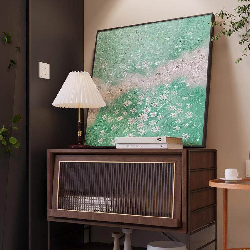 日式现代方形花丛玄关装饰画柜上摆画原木风壁画字画组合餐厅挂画