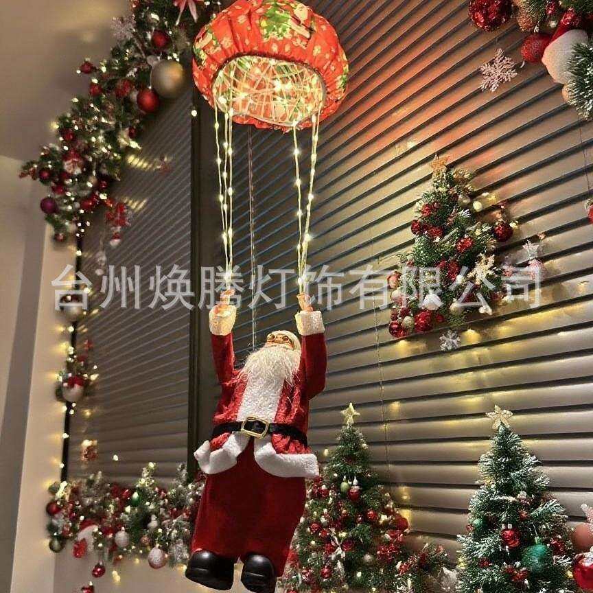 新款led圣诞节装饰灯圣诞老人降落伞灯串室内卧室氛围灯彩灯