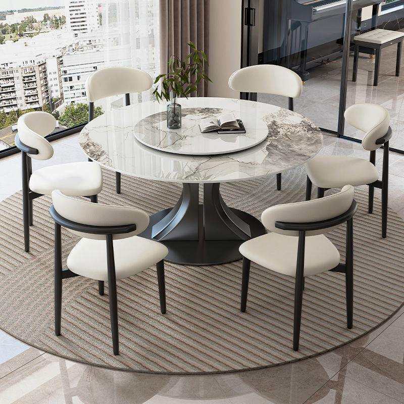 轻奢岩板餐桌椅组合家用中小户型现代简约圆形圆桌带转盘意式极简