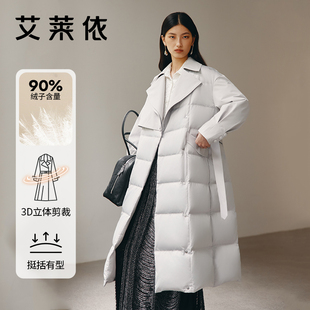 艾莱依御风系列长款风衣羽绒服女士2025冬新款时尚显瘦鹅绒服外套