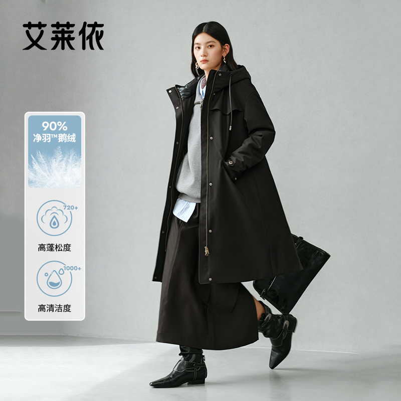 【摩登巴恩风】艾莱依长款鹅绒服女2025冬新款复古户外工装羽绒服