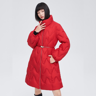 艾莱依收腰羽绒服女款秋冬季次新款时尚设计感立领中长款防风外套