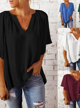 summer women blouse casual ladies T shirt tops 雪纺夏女T恤衫