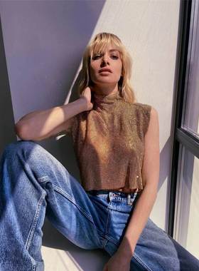 厂家直销欧美2022新款夜店性感高领水钻金属上衣背心20249