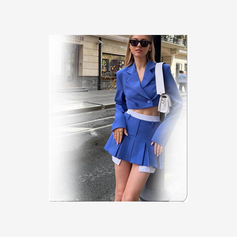 欧美甜美学院性感长袖西装上衣+半身气质A字裙套装女Ladies suits