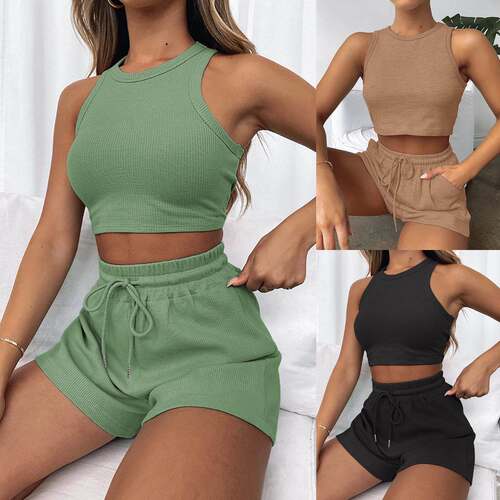 2023 Waffle Set Tank Top 2-Piece Set for Women