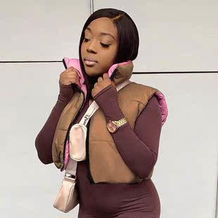 winter warm padded coat tops无袖开衫正反两穿保暖棉服马甲上衣