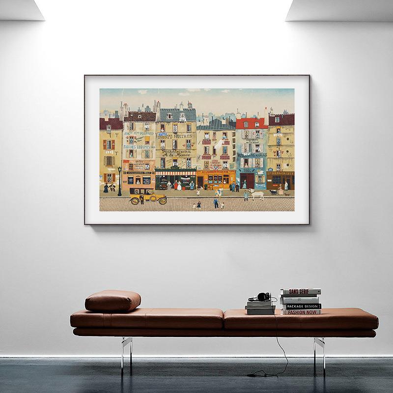 北欧小镇创意城市风景建筑街道挂画法式客厅版画客厅油画装饰画