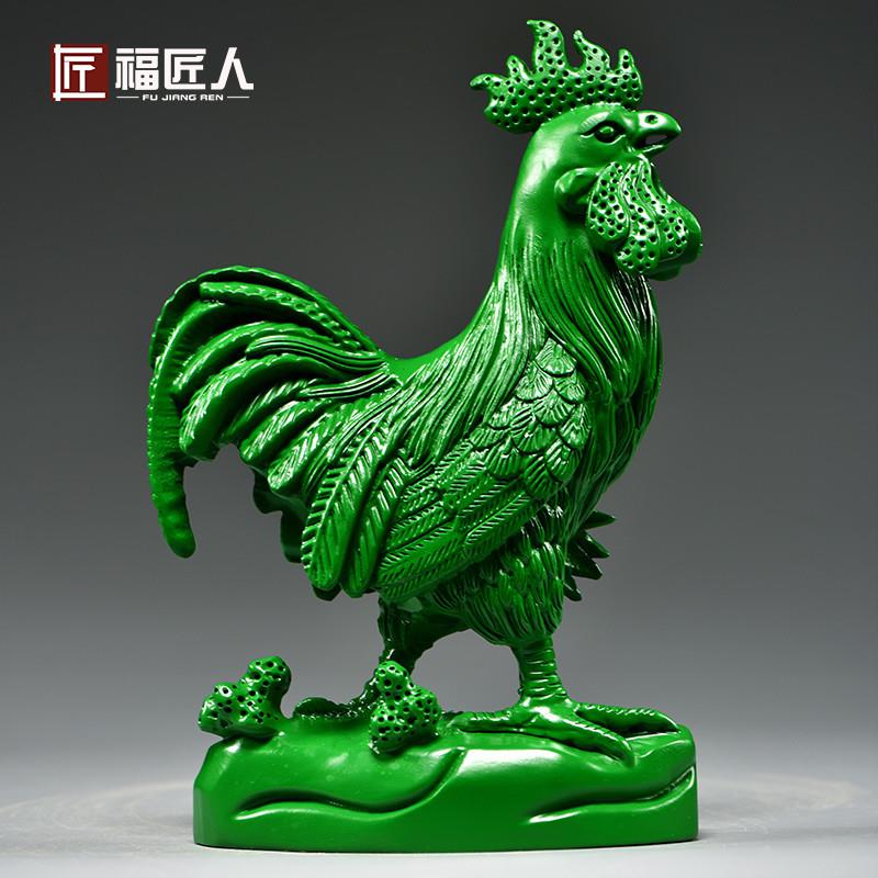 绿色实木雕刻鸡摆件纯木头十二生肖公鸡客厅电视柜装饰工艺品送礼