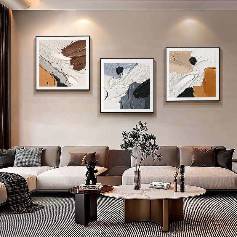 抽象方形手绘油画大芬村客厅组合装饰画现代轻奢餐厅立体肌理挂画