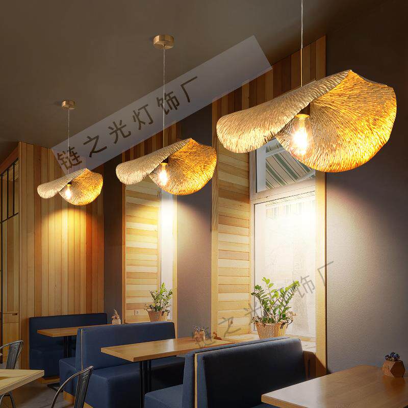 后现代轻奢全铜灯创意餐厅客厅酒吧工业复古民宿餐馆荷叶子吊灯