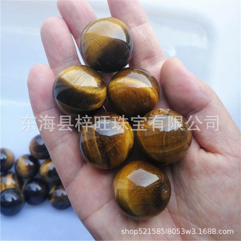天然水晶球黄虎眼石小球摆件黄虎球虎眼石原石打磨手把玩件球