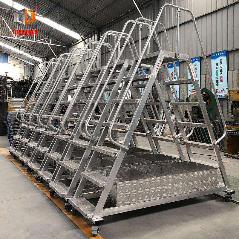 大连中隆牌铝合金双侧带工具箱移动登高平台双面攀爬超市理货梯子