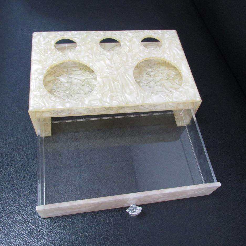 特色大理石纹带抽屉酒店牙具用品亚克力收纳盒 有机玻璃易耗品盒