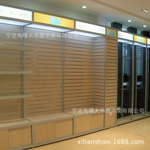 宁波工厂外贸公司单面靠墙带灯箱槽板展示架五金文具杂货陈列柜