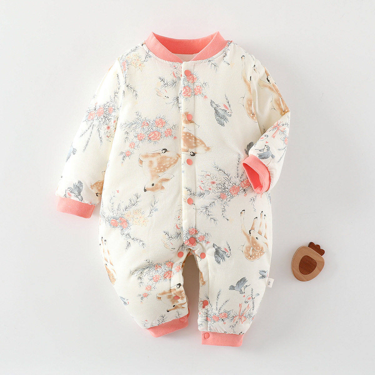 婴儿120克加厚棉服无骨新生儿夹棉连体衣秋冬装保暖睡衣爬服