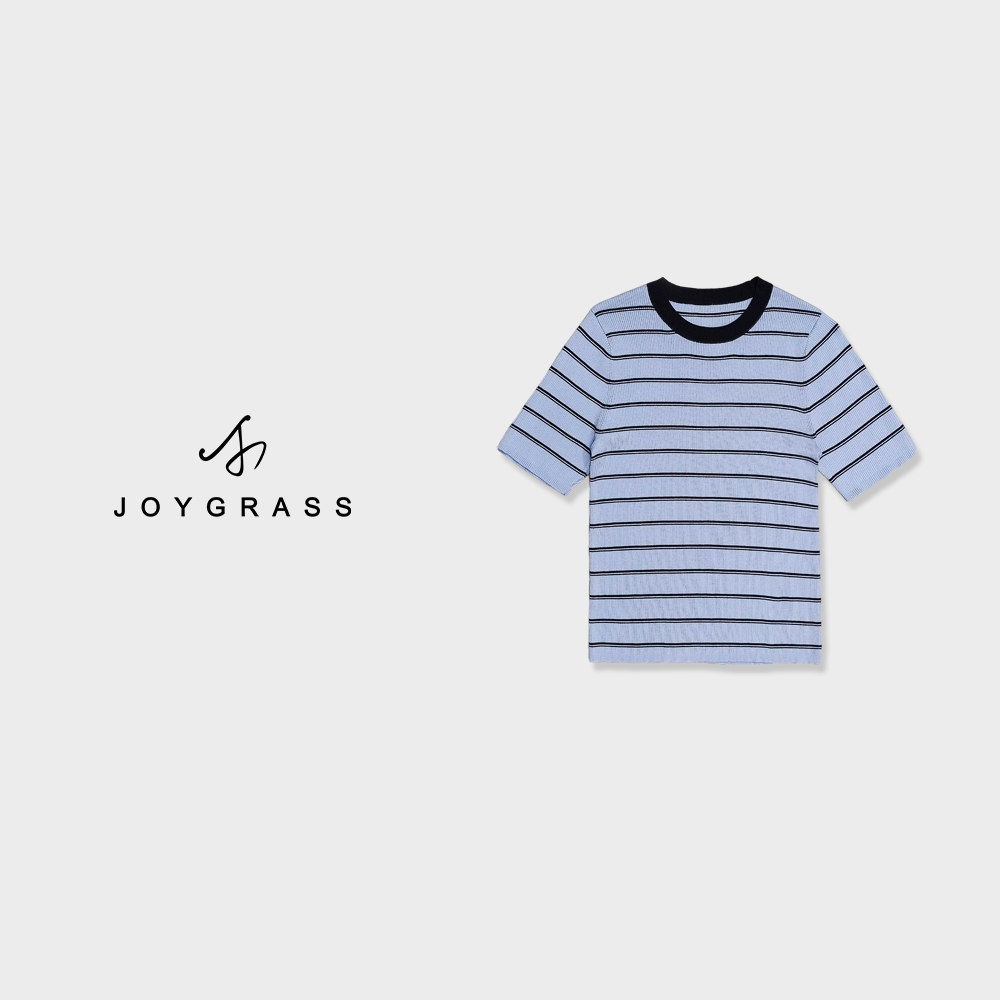 【超能小太阳严选】JOYGRASS简净条纹撞色休闲T恤针织衫Z-05329