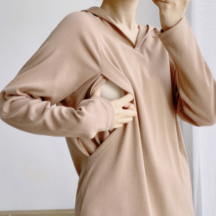 外出 U母乳长袖 侧竖开口喂奶春秋装 上衣宽松辣妈孕妇哺乳卫衣时尚