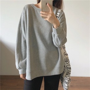 L卫衣纯色百搭长袖 外出辣妈喂奶套头中长款 上衣 哺乳衣时尚 早春季