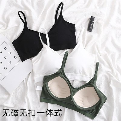 内衣女无扣薄款胸l罩无磁无铁电子厂上班无钢圈过安检门一体式文