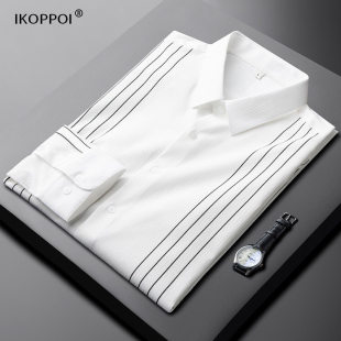 春秋季 男士 商t务免烫正装 上衣服修身 衬 翻领长袖 抗皱条纹男装 衬衫