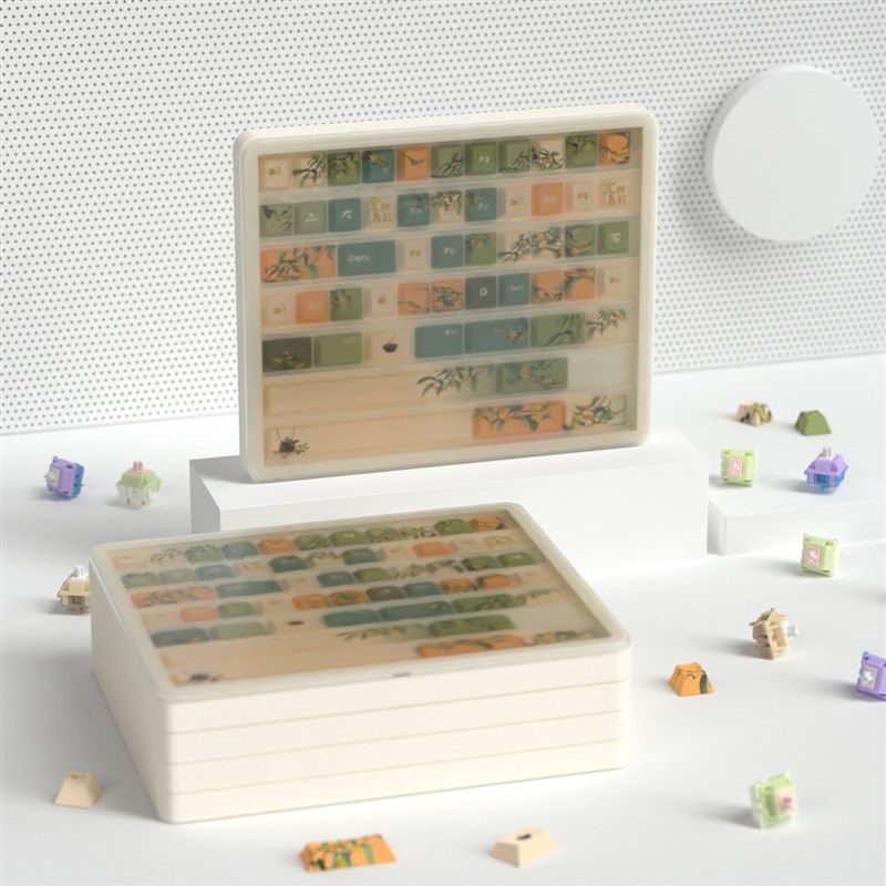 键帽收纳盒奶白/黑/粉/紫色防尘多层可叠加机械键盘键帽收藏展示