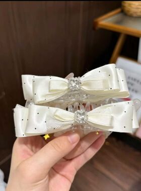 【韩系白月光】韩系白色波点水钻蝴蝶结香蕉夹高级气质百搭