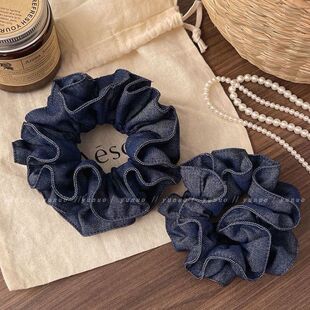韩式牛仔蓝发圈ins风简约大肠圈头花女2025新款扎丸子头洋气发绳