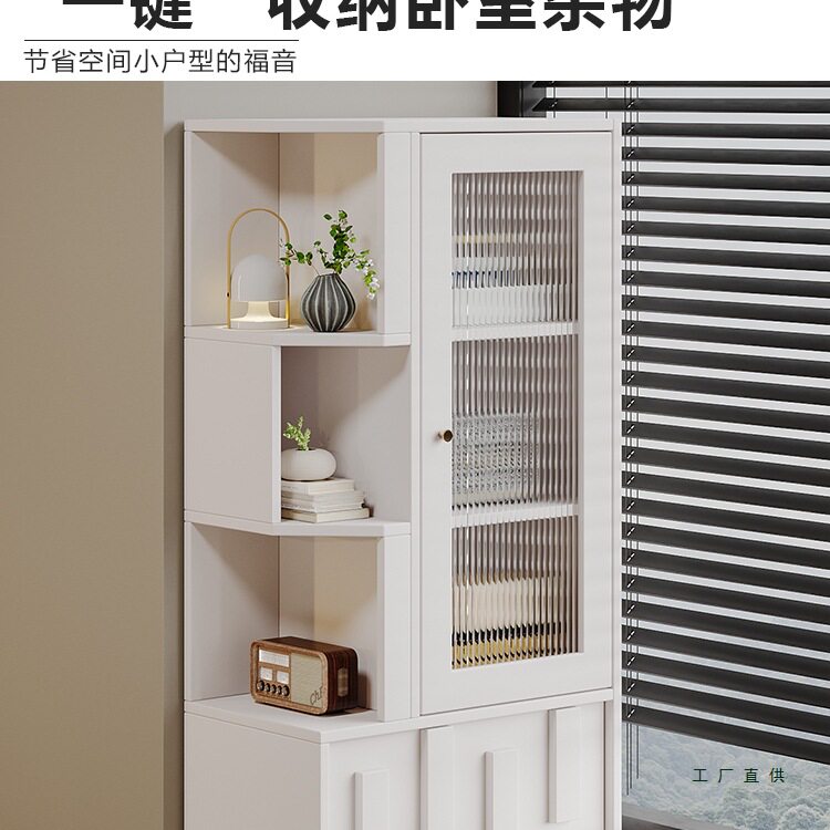飘窗柜书柜一体靠阳台侧边柜中古风实木储物柜置物架卧室拐角柜子