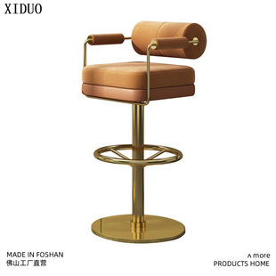 XJRF 307轻奢吧台椅复古可旋转绒布高脚凳靠背咖啡厅前台家用