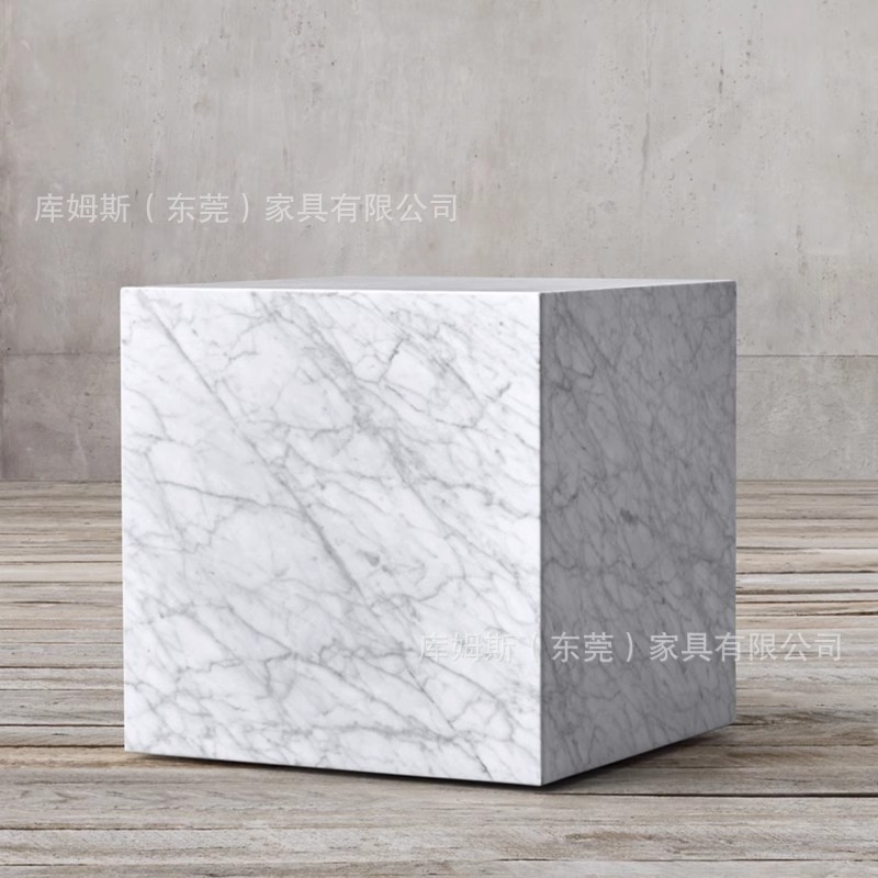 意式简约天然白大理石方形边几