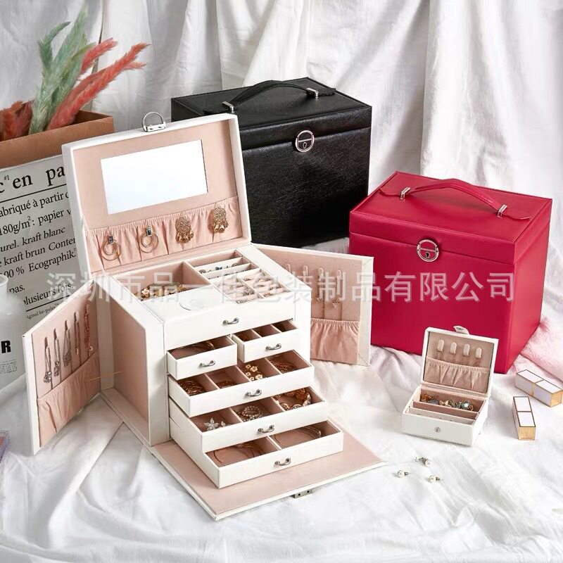 厂家现货PU皮革大容量多层珠宝饰品收纳盒五层珠宝首饰箱批发