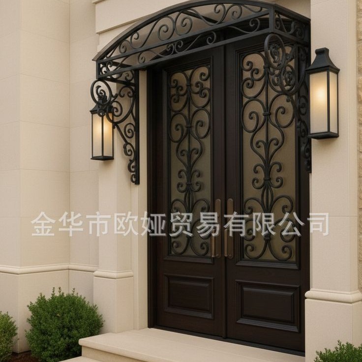 法式手工锻打铁艺玻璃庭院门