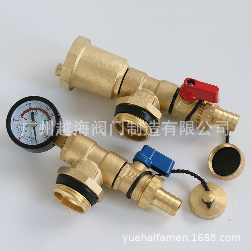 家用地暖分水器自动排气阀全铜多功能放气泄水阀 三通自动排气阀