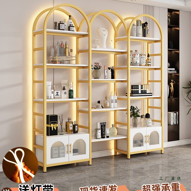 化妆品展示架美容院理发店产品展示柜多层简约带灯置物架陈列货架
