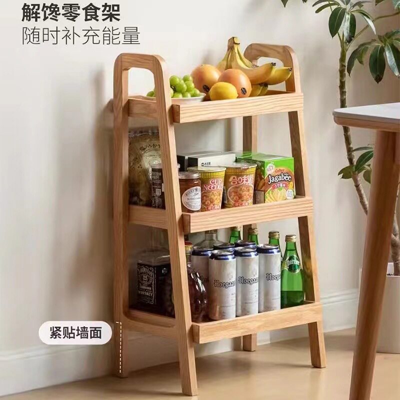 直销多功能实木床头置物架客厅落地沙发边几储物收纳架简约多层花