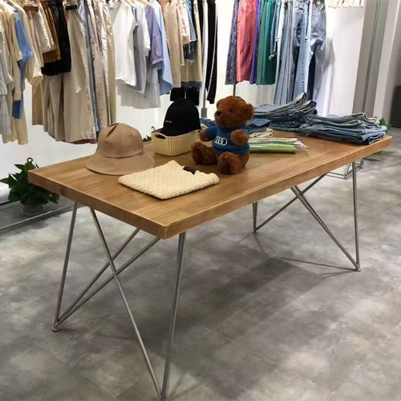 实木桌子中古风展示台服装店中岛台办公桌实木台面吧台桌木板桌