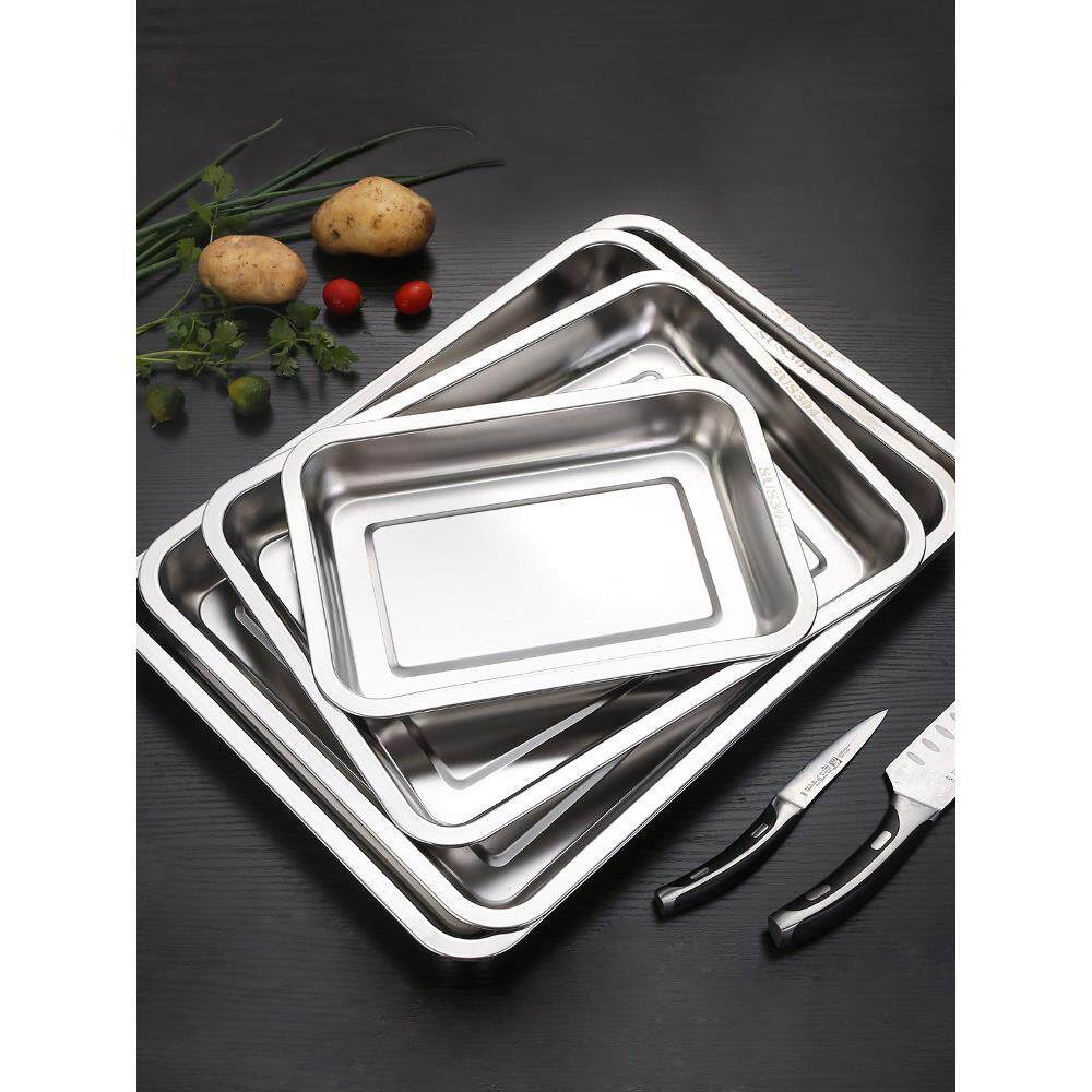 不锈钢盘子长方形托盘烧烤盘商用餐盘蒸餐盘深方盘烤鱼盘家用