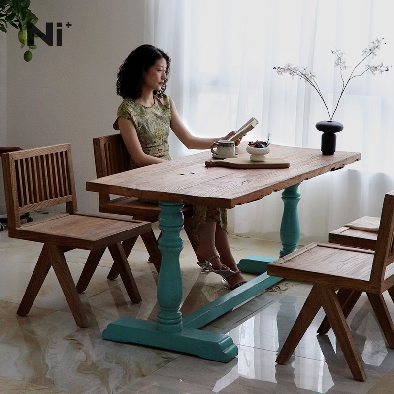 Ni尼家咖啡厅餐k桌椅组合休息区卡座简约商用甜品店复古实木桌子