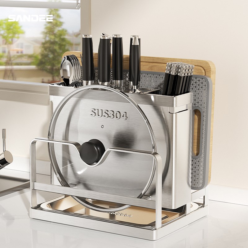 304不锈钢刀架k置物架多功能壁挂砧菜板架厨房刀具筷笼一体收纳架