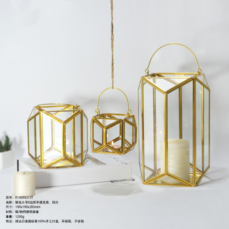 欧式六角手提玻璃蜡烛风灯装饰品微景观生态瓶璃大号烛台婚礼摆件