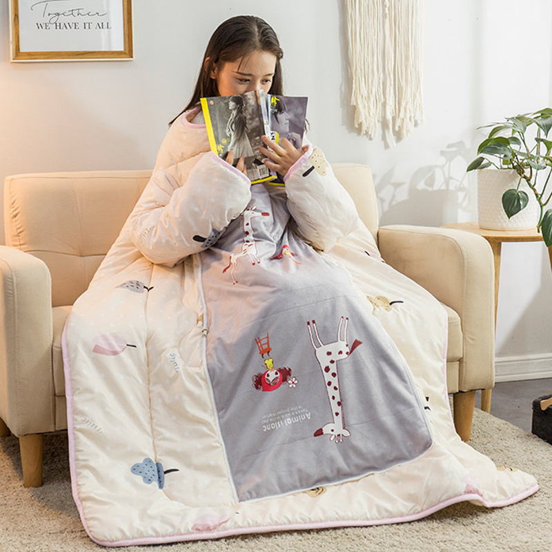 带袖可穿懒人抱枕被子二合一两用靠垫冬季汽车内沙发办公室加厚被