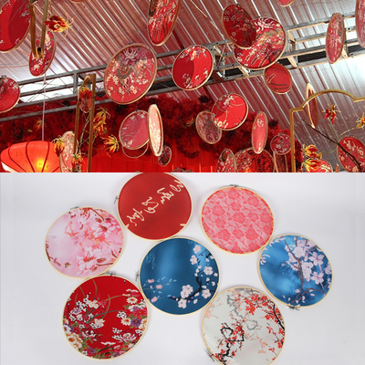 新中式婚庆道具绣棚圈挂件 古风水墨画布艺圆圈装饰国风婚礼吊顶