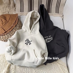 一体绒卡通儿童连帽卫衣加绒秋冬男童女童L上衣宝宝童装韩版宽松