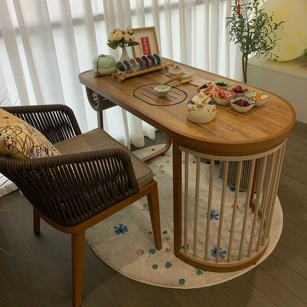 禅意台新中式木白蜡茶桌泡家用办C公椅阳台茶桌客厅现代茶组合简