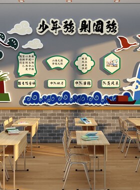 班级中队角布置文化墙贴纸教室装饰环创少先黑板海报国风素材小学