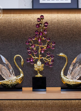 水晶天鹅摆件一对客厅酒柜电视柜轻奢高档送闺蜜装饰品结婚礼物