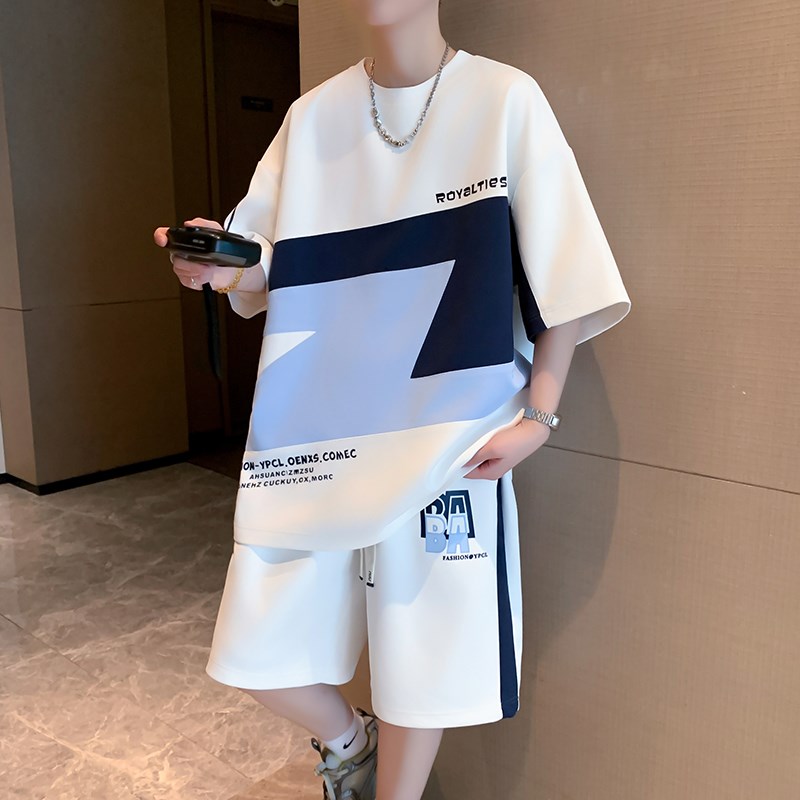 青少年夏季新款冰丝短袖t恤短裤套装男孩12-15岁学生大童运动衣服